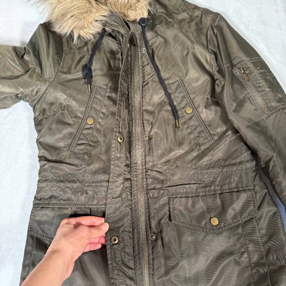 American Rag Cia Parka Jacket Women Size S Olive Green Full Zip Hooded Coat - Picture 6 of 16